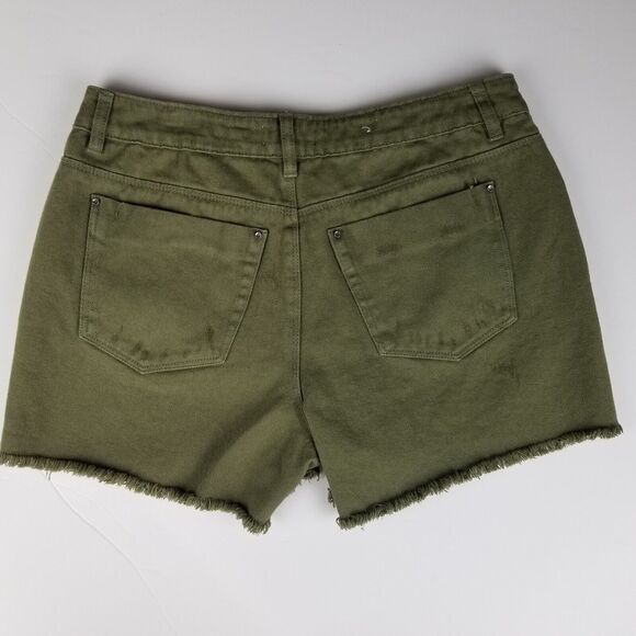 Women's A Loves A Anthropologie Distressed CutOff Denim Shorts Sz28 Olive Green - Picture 7 of 11